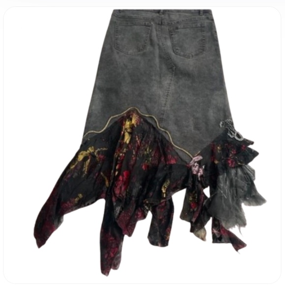 y2K Artistic Midi Skirt silk scarf Crystal Embelished sequin - Picture 2 of 16